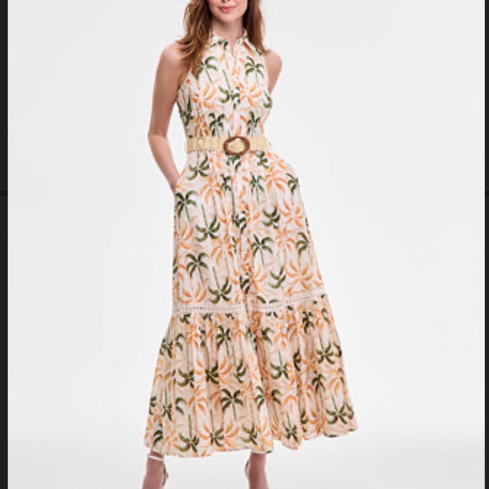 Taylor Palm Print Maxi Dress in Green and Orange
